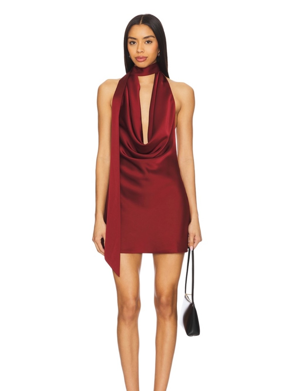 Lovers + Friends Satin Halter Drape Mini Dress in Burgundy